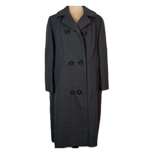 VTG Hudson’s Woodward Shops Brynwood Gray Coat Women’s Rose Buttons 3/4 Sleeves